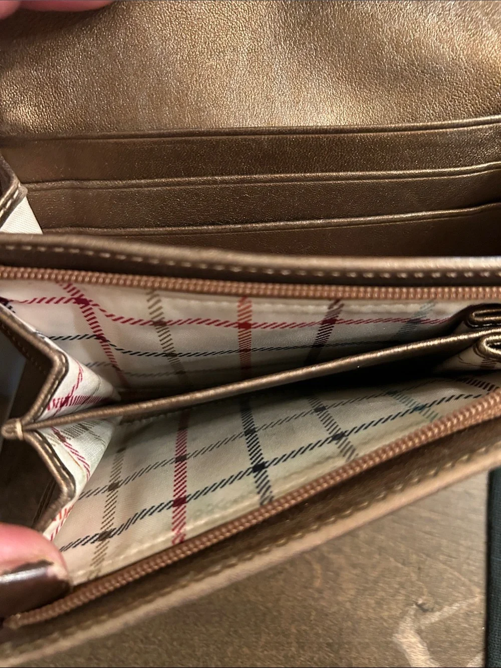 Coach Brown Signature Canvas Wallet with Green & White Stripe